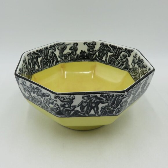 Vintage Cauldon Ware Yellow & Black Octagonal Ceramic Bowl - Picture 1 of 10